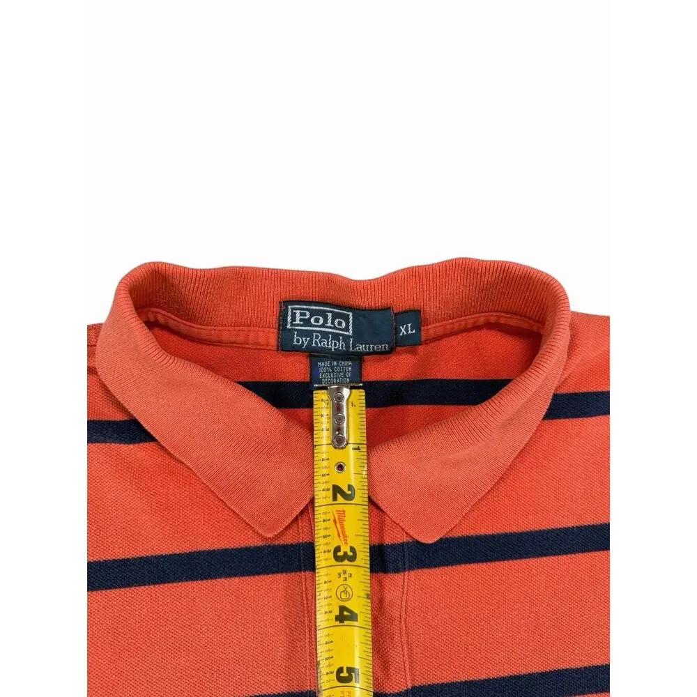 Polo Ralph Lauren Men's XL Orange Blue Striped Shirt Cotton Pony Logo
